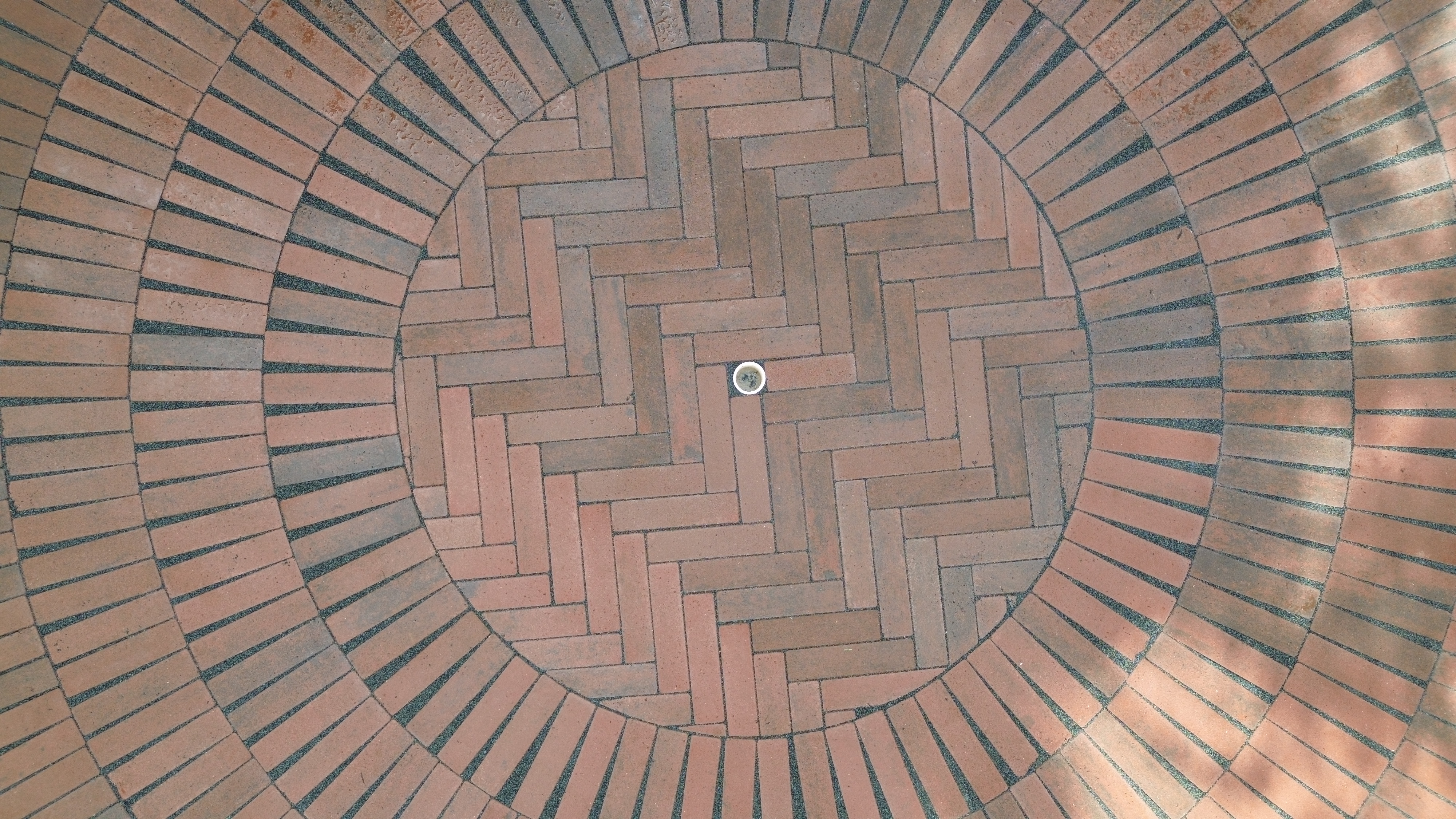 Close-up of circular brick pattern with radiating design