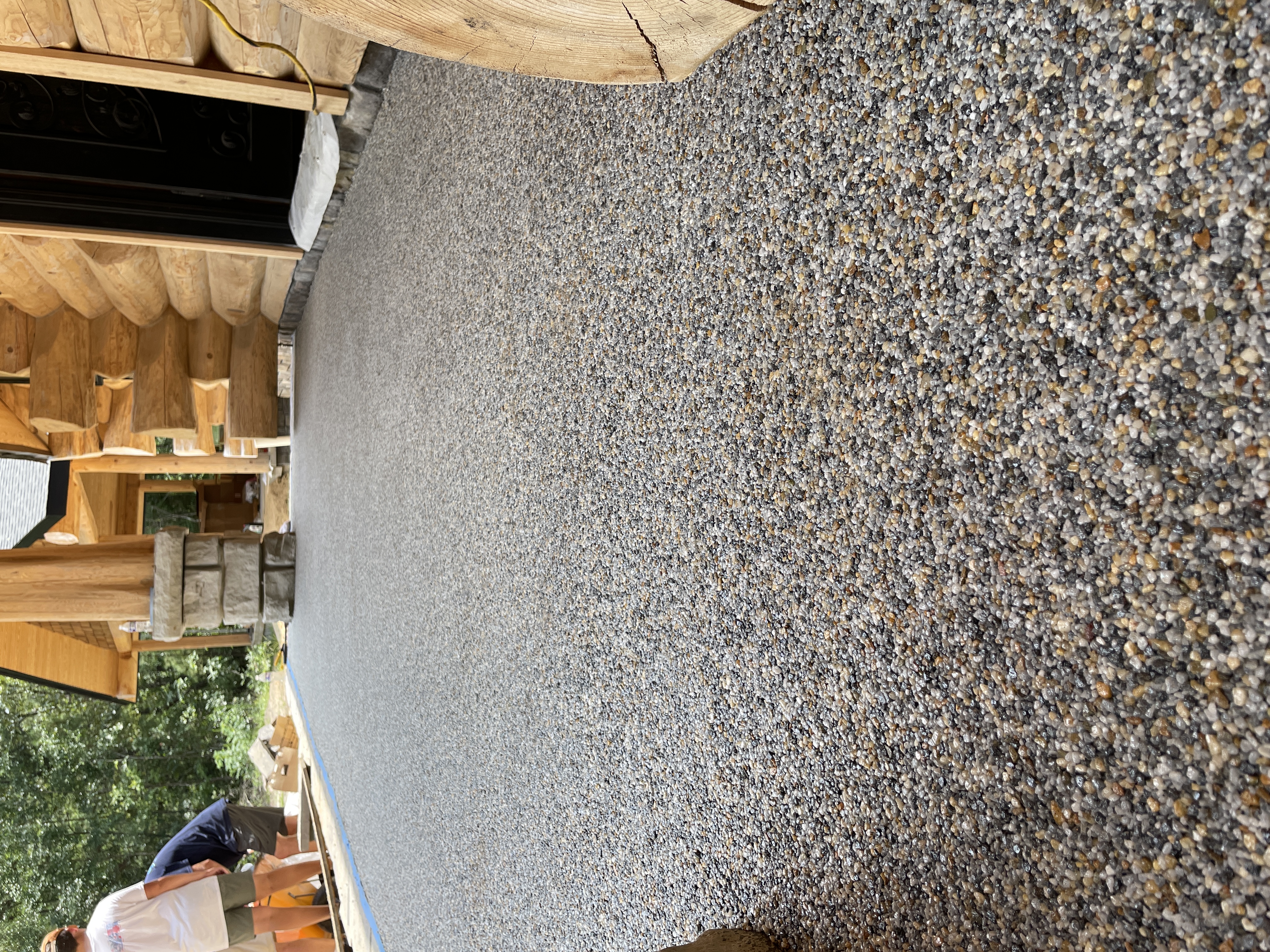 Close-up of resin rock installation texture at log cabin